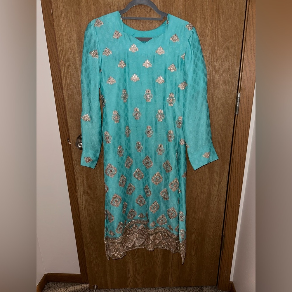 Light blue punjabi suit with gold thread work